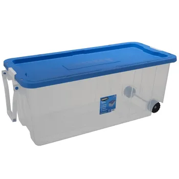 LISM 200 Quart Latching Rolling Plastic Storage Container W. Pull Handle, Clear