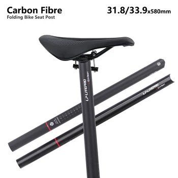 LITEPRO anglies pluošto sulankstomos dviračio sėdynės postas 31.8 / 33.9* 580mm 3K pilnos anglies sulankstomos dviračio sėdynės stulpo balno vamzdis matinis / blizgus