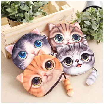 Lovely 3D Print Cat Tail Coin Bag Handbag Women Girls Cute Cat Coin Wallet Kawaii Purse Mini Bag