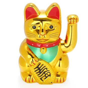 Lucky Wealth Classic Chinese Electric Wink Cat Gold Waving Cat Beckoning Maneki Powered by AA Battery Feng Shui Crafts