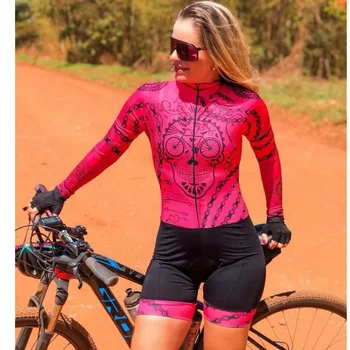Macaquinho Caveira Mexicana rožinė Dviratis LISLINDA Moterų triatlonas Skinsuit kombinezonas Dviračių sportinis kostiumas Sportinė apranga Smėlinukas Mtb ciclismo