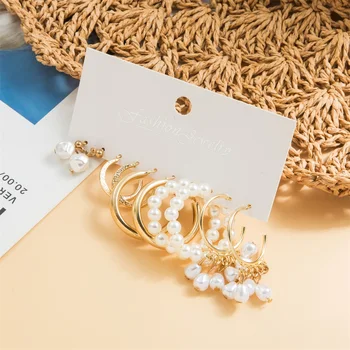 Madingas išskirtinis perlų metalo auskarų rinkinys moterims Geometrinis apskritimas Dangle Drop auskarai Akrilo auskarų rinkinys Papuošalai
