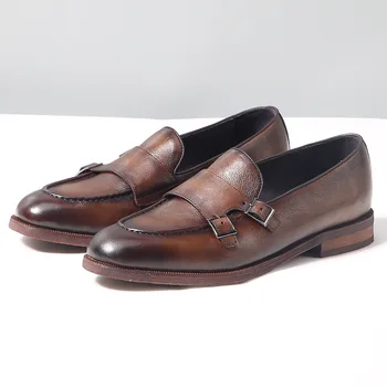 Madingi karvės odos vyriški batai Retro rudos odos laisvalaikio verslo batai
