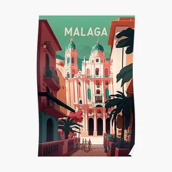 Malaga Ispanija Senovinis kelionių plakatas Namų tapyba Menas Spausdinti dekoravimas Dekoras Šiuolaikinė juokinga freska Vintažinis paveikslas Siena be rėmelio