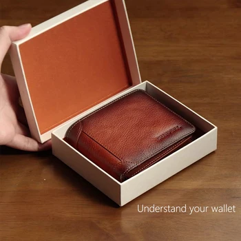 Manbang vyriškos piniginės RFID natūralios odos trigubos piniginės vyrams su ID langu ir kreditinės kortelės laikikliu