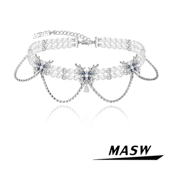 MASW Originalus dizainas Prabangus dizainas Senjorų drugelio stiklo imituotas perlų vėrinys moterims Mergaičių papuošalų dovana Populiarus stilius