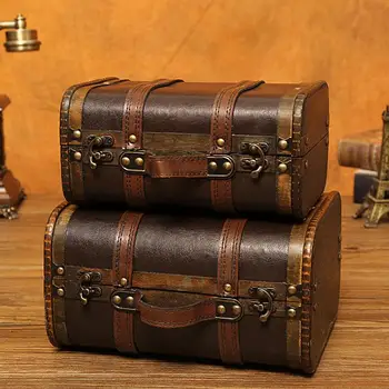 medinė skrynia su užraktu senovinė medinė lobių dėžutė su rankena patvari maža skrynia papuošalų atminimo monetų kolekcijai
