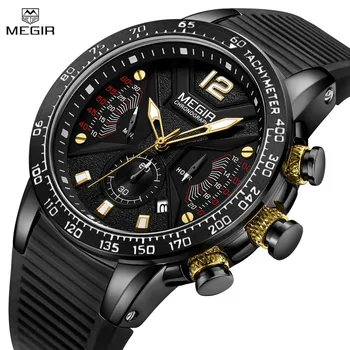 MEGIR Vyriškas laikrodis Top prekės ženklas Prabangus sportas Chronografas Mada Atsitiktiniai vyriški kvarciniai laikrodžiai Silikoniniai rankiniai laikrodžiai Reloj Hombre 2106