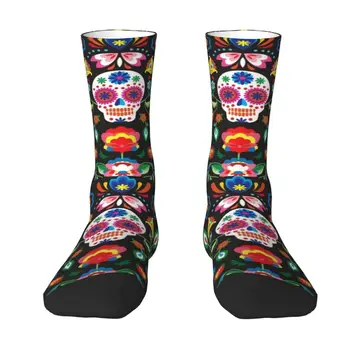 Meksikietiškos cukraus kaukolės Mirusių gėlių diena Suknelės kojinės Unisex Šiltos patogios 3D spausdinimo įgulos kojinės