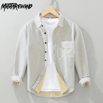 Mens Nauji žieminiai marškiniai Youth Daily Casual Thick Shirts Cotton Linen Fleece Shirt with Pocket Simple Male Warm Top Vintage Clothes