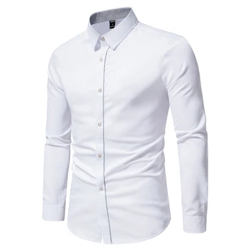 Mens Ruduo Solid Color Ilgomis rankovėmis Patchwork Marškiniai Casual Top Single Breasted Palaidinė Atlapai Marškiniai Business Basic Vyriški marškiniai
