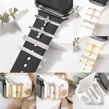 Metal Charms Laikrodžių juostos dekoravimo žiedas Apple Diamond Ornament Iwatch apyrankei Silikoninis dirželis Papuošalų aksesuarai