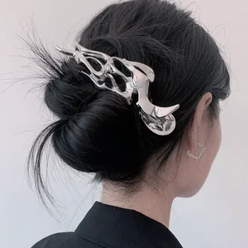 Metalo stilius Madingi dideli tuščiaviduriai sidabriniai plaukų nagų segtukai Korėjietiškas pankas paprastas lengvas prabangus plaukų segtukas Žavesys Plaukų aksesuarai moterims
