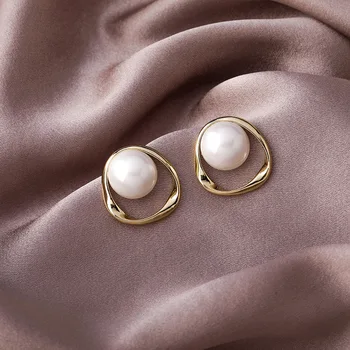 Minar Korėjos mados oversize Imituoti perlų auskarai moterims Tuščiaviduriai aukso spalvos metalo geometriniai lašiniai auskarai Nuotakos papuošalai