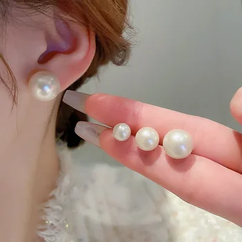 Minimalistiniai Matiniai apvalūs perlų smeigės auskarai moterims Retro prancūziško temperamento papuošalai