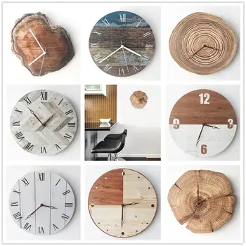 Minimalistinis sieninis laikrodis Retro Nordic Moderni svetainė Medinės valandos Vintage Wood Grain Hanging Reloj de pared Virtuvės dekoravimas