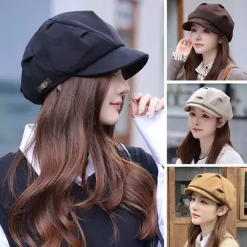 Minkšta retro skydelių skrybėlė Miela šilta rudens žiemos menininkė Dailininkė Skrybėlė Mada Moterų aštuonkampė beretė