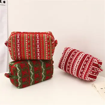 Minkštos tekstūros makiažo krepšys Namų apyvokos reikmenys Kanceliarinės prekės Pieštuko krepšys Puikus Kalėdų stilius Raudonų moterų tualeto reikmenų organizatorius