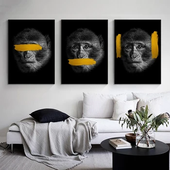 Modern Animal Cute Monkey Canvas Tapybos plakatas ir spaudiniai Sienų meno paveikslėlis svetainės namų dekoravimui