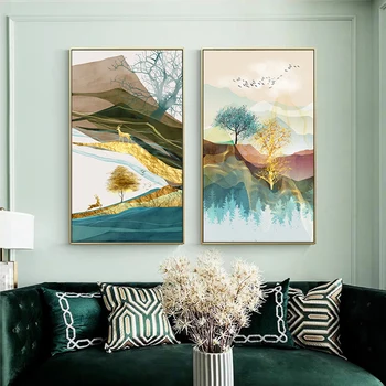 Modernus spalvingas kalnų abstraktus drobės tapyba Namų meno plakatai Miegamojo koridoriaus lipdukai Šiaurės šalių dekoravimo plakatai A