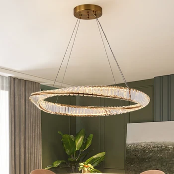 Modernus žiedinis krištolo šviestuvas minimalistinis svetainės dekoravimui prabangus pritemdomas šviestuvas miegamojo apvalaus blizgesio kryžminė lempa