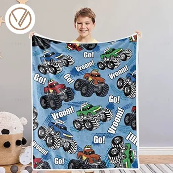 Monstrų sunkvežimio antklodė mažyliams berniukams Automobilių mėtymo antklodės Mėlyna minkšta flanelinė vilnos antklodė neryškiai antklodei