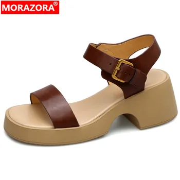 MORAZORA 2023 Nauji retro Ladies laisvalaikio vasariniai batai sagtis Natūralios odos sandalai Moteris Stora aukštakulniai Platforma Sandalai