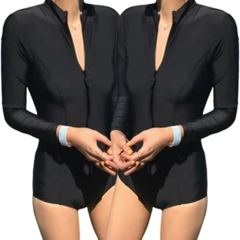 Moterys Banglenčių maudymosi kostiumėlis Konservatyvus bikinio maudymosi kostiumėlis ilgomis rankovėmis Vieno gabalo užtrauktukas Paplūdimio apranga Maudymosi kostiumėlis