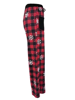 Moterys s Kalėdinės pižamos kelnės Pledas Snaigė Spausdinti Sutraukiamas raištis Poilsio kelnės Miegas Pj Apačia su kišenėmis Miego drabužiai