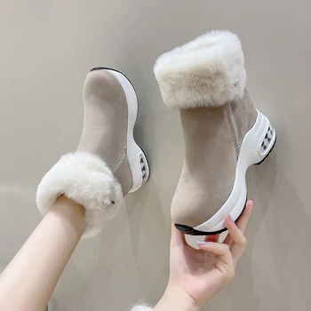 Moterys Šilti platforminiai sniego batai 2023 Žiema Naujos mados kulkšnies batai Moteriški priežastiniai batai moterims Suvarstomi batai Ponios Zapatos