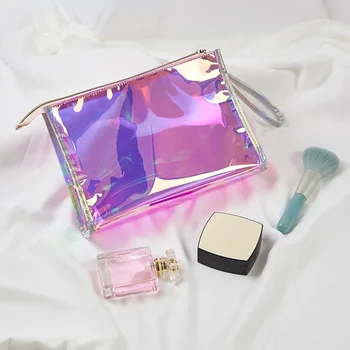 Moterų lazerio spalvos kosmetikos krepšys PVC vandeniui atsparus skalbimas Permatomi kosmetikos laikymo krepšiai maišelis su užtrauktuku Kelioninis makiažo dėklas Maišelis