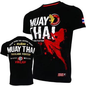 Muay Thai Grafiniai marškinėliai Vyrai Vasara Kvėpuojantis Greitas sausas trišakis Bėgimas Sporto salė Sportas Trumpomis rankovėmis Lauko bokso imtynės Sportiniai kostiumai