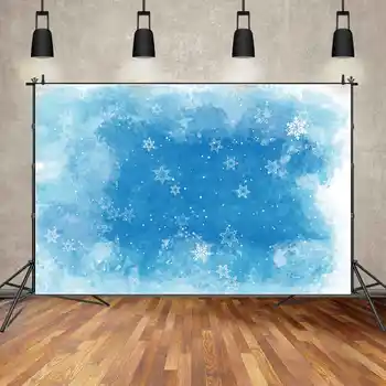 MĖNULIS. QG fonas Kalėdos Žiemos vandens spalva Mėlyna Snaigė Nuotraukų fonas Nemokamas pristatymas Sniegingas dangus Produkto fotografijos rekvizitas
