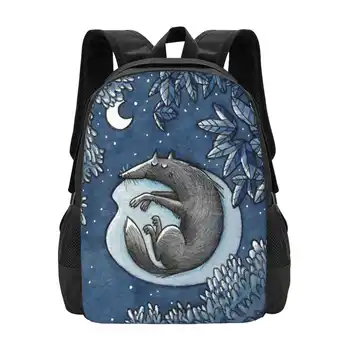 Nacht-Night-- Wolf - 3D Print Design Kuprinė Studento krepšys Vilko šuo Mėnulio naktis Miegas Svajonių miškas Žvaigždėtas dangus Žvaigždės