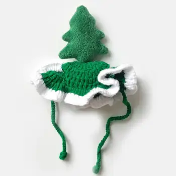 Naminių gyvūnėlių kepurė žiemai Rankų darbo vilna Megztos katės kalėdinės kepurės Jaukios Kalėdų eglutės dizainas Žieminė suknelė Augintinių galvos apdangalai rudeniniam minkštam