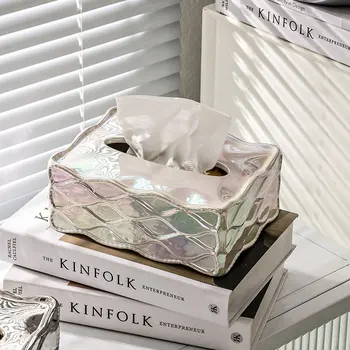 Namų dekoro bangos rašto audinių dėžutė Nešiojamas vidinis stalo ornamentas Sidabrinis servetėlių laikiklis Keraminiai virtuvės laikymo reikmenys