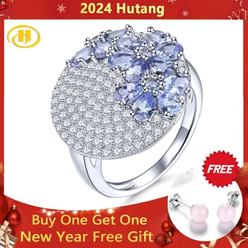Natūralūs Tanzanito sterlingų sidabro žiedai 3.2 karatų tikras brangakmenis Romantiškas violetinės-mėlynos spalvos gėlių dizainas S925 Puikūs papuošalai