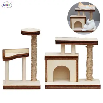 Nauja 1:6 1:12 Lėlių namelis Miniatiūrinis medinis katinas Laipiojimo rėmo modelis Naminių gyvūnėlių baldai Namų dekoras Žaislinių lėlių namų aksesuarai