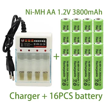 Nauja AA 1.2V 3800mAh baterija Ni-MH įkraunama baterija žaislų nuotolinio valdymo pultui Įkraunamos baterijos AA 1.2V baterija + įkroviklis