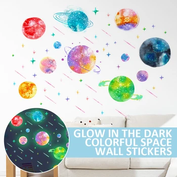 Nauja planeta Saulės sistema Sienų lipdukai Šviečiantis švytėjimas Tamsus spalvingas Kosminis Sienų lipdukai Vaikų darželio kambario miegamojo dekoravimas