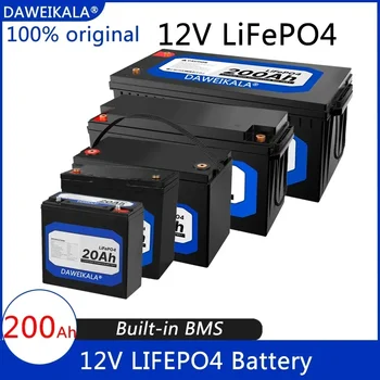 Naujas 12V 20Ah 50Ah 100Ah 150Ah 200Ah LiFePo4 akumuliatorių paketas Ličio geležies fosfato baterijos įmontuotos BMS saulės valčiai be mokesčių