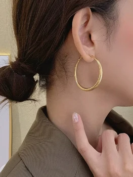 Naujas minimalistinis vėsaus metalo lygus netaisyklingas paprastas žiedas su perdėtais 6cm dideliais auskarais moterims