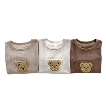Nauji vasaros kūdikių marškinėliai Mažylis Lokys Vaflinis džemperis Kūdikių mielos mergaitės Viršūnės