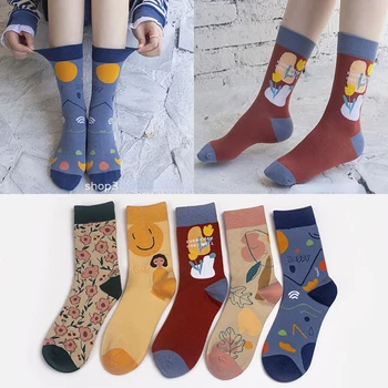 Naujos madingos prekės ženklo kojinės gėlės vidutinio vamzdelio medvilnės tendencijos kojinės ilgos vamzdelio raudonos sportinės kojinės