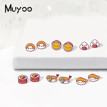 Naujos mados animacinis filmas Suši Akriliniai epoksidiniai auskarai Animacinis filmas Japoniškas maistas Suši Sashimi Ikonos Arilinės dervos auskarai
