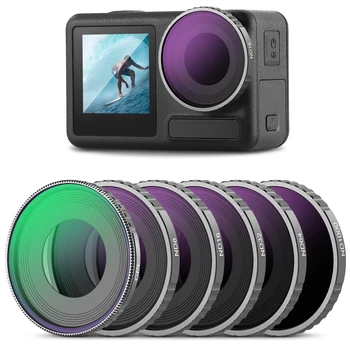 NEEWER ND filtrų rinkinys suderinamas su DJI Osmo Action 4, 6 Pack ND8 ND16 ND32 ND64 ND1000 CPL+Neutral Density Filter Kit Action