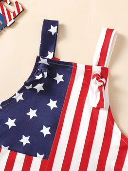 Nepriklausomybės diena Kūdikis Mažylis Mergaitė Berniukas Romperis Berankovė Amerikos vėliava Kombinezonas Šortai Vasaros vaikų kombinezonai Pakabos seilinukai