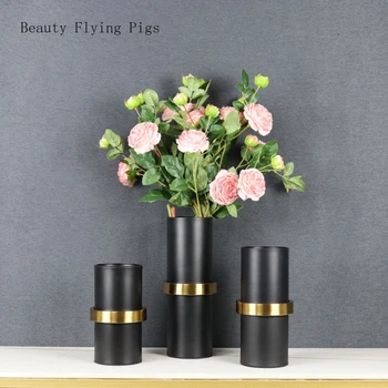 Nespalvoto metalo vaza Gėlių kompozicijos įtaisas Minkštas dekoravimas Namų ir svetainės dekoravimas Amatai Namų ruošos dovana