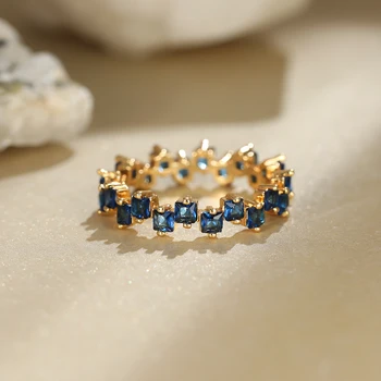 Netaisyklingas kvadratinis cirkoninis sužadėtuvių žiedas Vintažinis moteriškas karališkas mėlynas CZ akmuo plonas žiedas antikvariniai aukso spalvos vestuviniai žiedai moterims