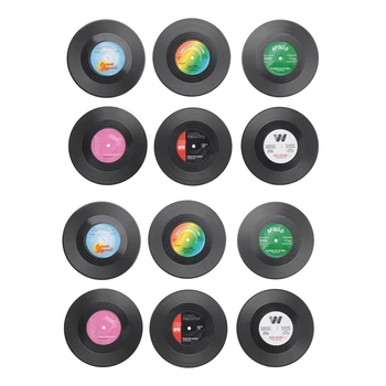 New-12Pieces / Set Spinning Retro Vinyl Disc Drink Coasters